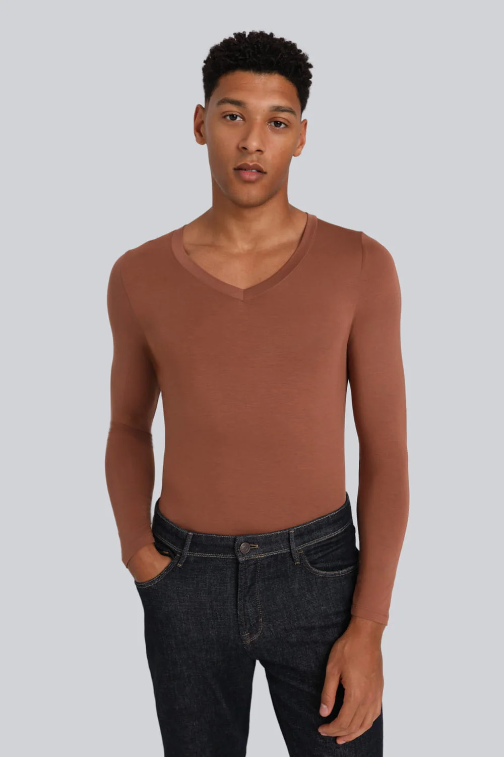 Longsleeve Mr Invisible V-neck Chocolate - Image 3