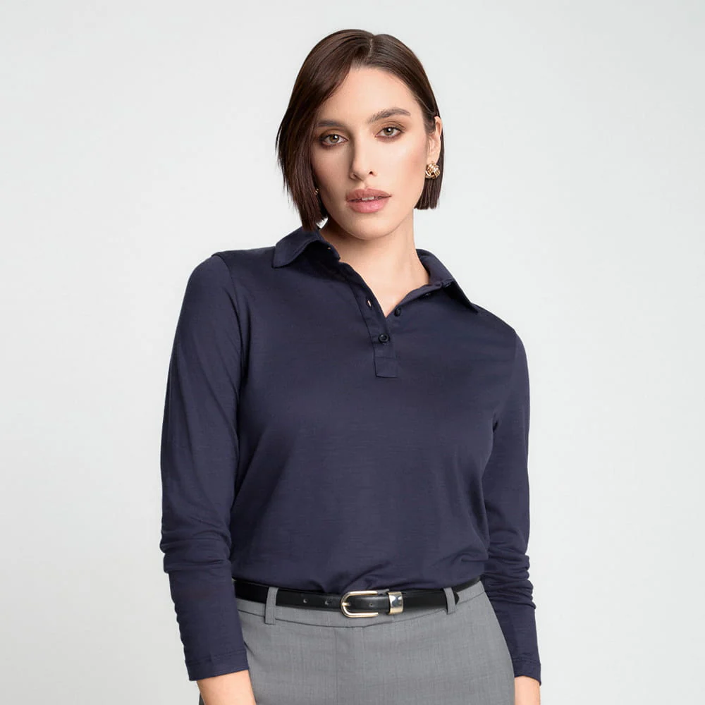 Longsleeve Polo Miss Merino Navy - Image 8