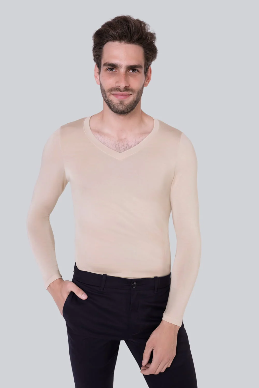 Longsleeve Mr Invisible V-neck Sand - Image 3