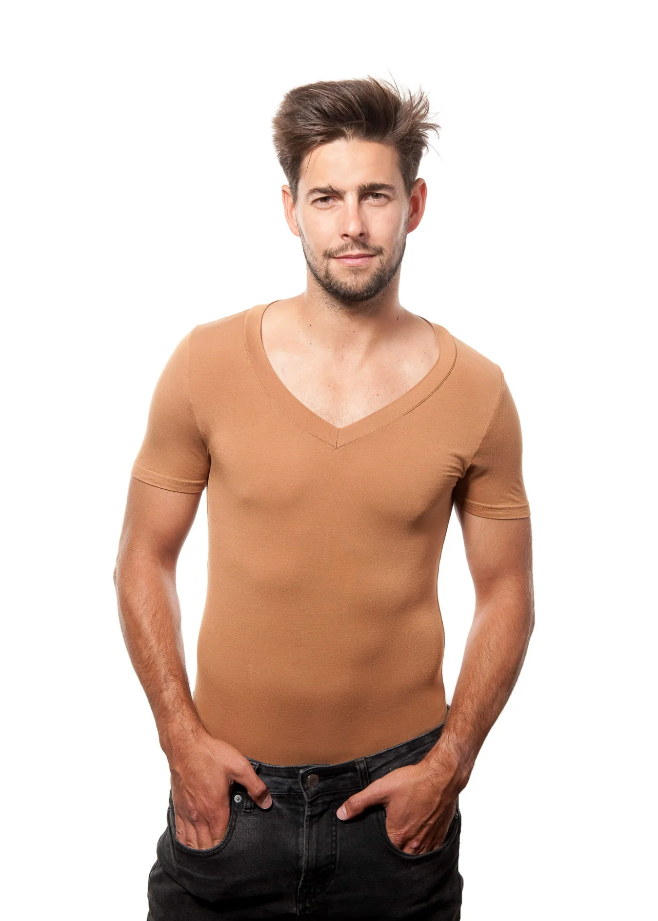 T-shirt Mr Invisible V-neck Caramel - Image 3